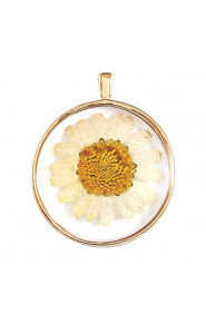 Pendant with dried flowers 35mm - Gold-white
